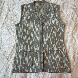 Santana classic Gray and Cream Patterned Women's Sweater Vest Size Large